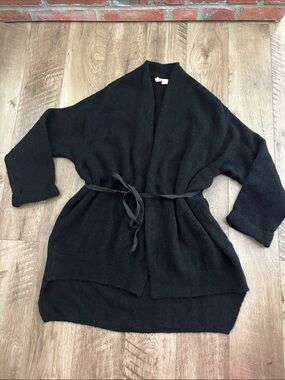 Moth Black Belted Open-Front Cardigan from Anthropologie